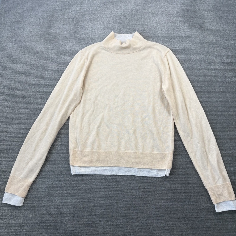Vince Italian Cotton Blend Double Layer Mock Neck‎ Sweater Womens S Beige Casual